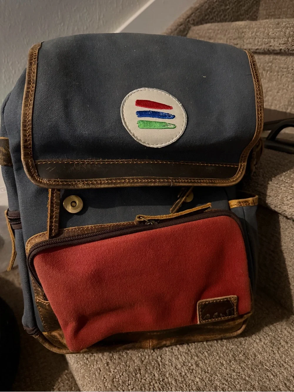 Two-Tone Canvas Men’s Backpack in Blue and Red